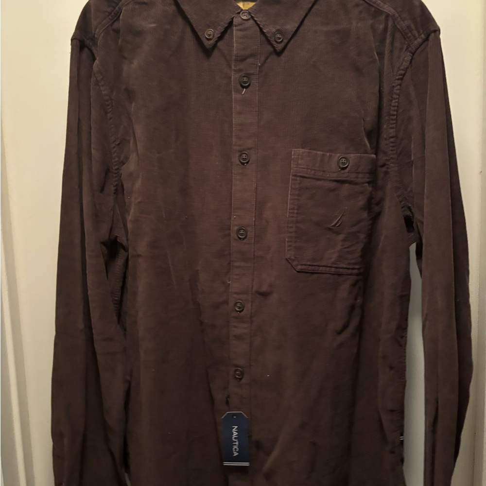 Nautica Men's Brown Corduroy Button Down Shirt